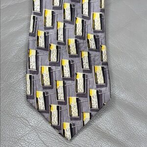 Ermenegildo Zegna Geometric Gray and Yellow Tie